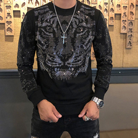 Jesień zimowa nowa marka modowa męski t-shirt Homme spersonalizowany Trend gorąca wiercenie głowa tygrysa męska przemysł ciężki Tshirt mężczyzn 4